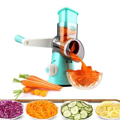 China 3 Viable in 1 Multifunctional Kitchen Instruments Onion Cutter Round Mandoline Slicer Food Crusher Vegetable Shredder Cheese Grater Rotary for sale