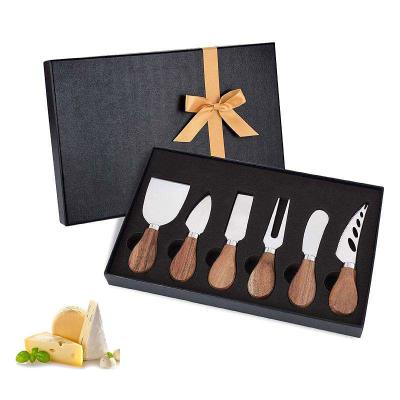 China High Quality Viable Tools Mini Butter Spreader Forks Acacia Wood Handle Cheese Cutter Knife Set With Box for sale