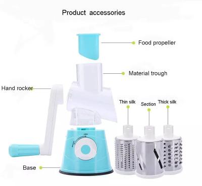 China Sustainable Multifunctional Kitchen Tools 3in 1 Rotary Food Chopper Manual Slicer Grinder Cheese Onion Vegetable Cutter Cheese Grater for sale