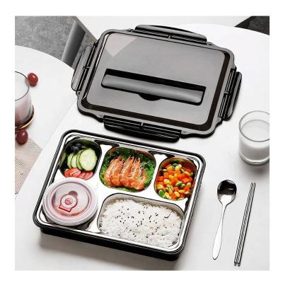 China Wholesale 5 Compartments Heatable Lunch Box Sealed High Capacity Food Container Leakproof Stainless Steel Bento Lunch Box For Kids for sale