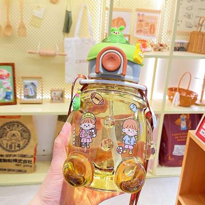 China New 1000ml Kawaii Kids Water Bottle Large Capacity Viable Plastic Water Bottle With Straw Portable Water Bottle For Kids for sale