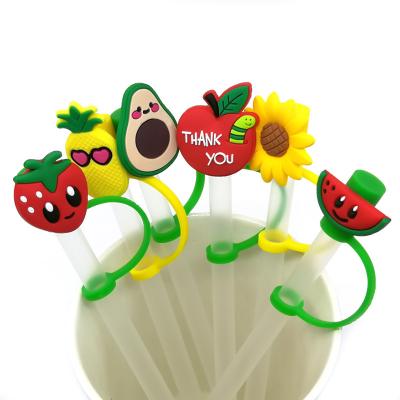 China Viable Cartoon Straw Toppers Reusable Airtight Splash Avocado Straw Cover Plant Flower Rose Make Straw Tips Fit Party Decor Drinking Resistant for sale