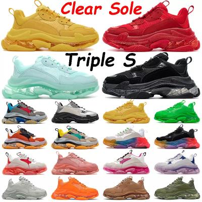 China Fashion Trend Clear Unique Triple S Running Shoes Men Women Mint Neon Green Yellow Red White Black Triple Bred Gray Crimson Pulse Rose Pink Cool for sale