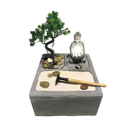 China New wholesale cheap handwork buddha zen indoor tabletop water fountain with bonsai trees for sale