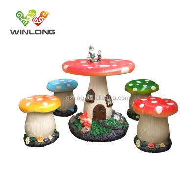 China Durable Stone Mushroom Kid Fiberglass Chair And Table Outdoor Garden Decoration Furniture for sale