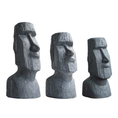 China Durable And New Design Easter Island Figure Moai Garden Statue In Stone Color 3 Set for sale