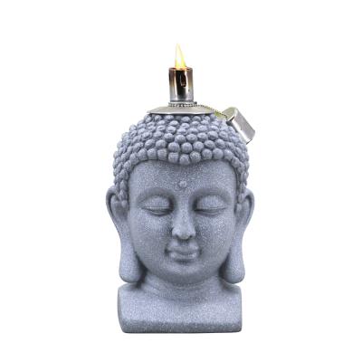 China Home Decoration Buddha Head Stainless Steel Garden Torch Oil Burner Kerosene Lamp for sale