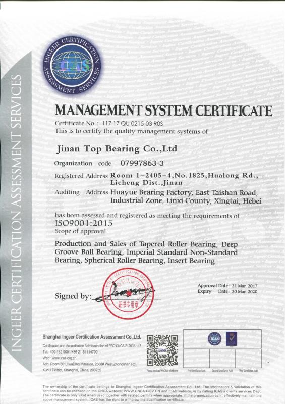 ISO9001:2015 - Jinan Top Bearing Co., Ltd