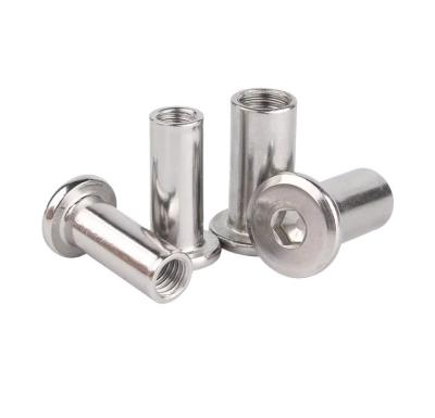 China DIN Standard Stainless Steel Hex Socket Flat Head Sleeve Barrel Nut With Round Head Furniture Nuts M2 M3 M4 M5 M6 M8 M10 for sale