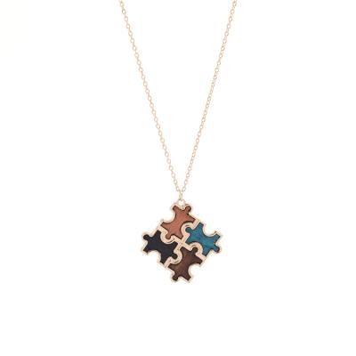 China Design Quadrilateral Zinc Alloy Necklace Trendy Wooden Puzzle Necklace For Ladies for sale