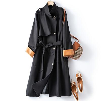 China New Arrival Anti-wrinkle Stand Collar Autumn Antistatic Overcoat Belt Ditch Coat Slim Long Women for sale