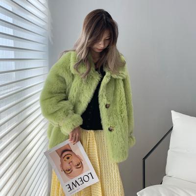 China Custom Made Winter Women Anti-wrinkle Color Faux Fur Jacket Thick Warm Fleece Neon Green Fur Coat for sale