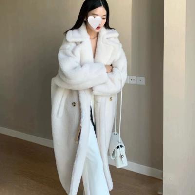 China HUIMEI Fashion Winter Coat Women Designer Lady Long Coats White Wholesale Warm Fur Trench Coat for sale