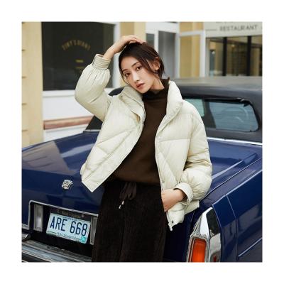 China Anti-wrinkle Fashion White Quilted Down Jacket Winter Coat Crop Women Bubble Stripper Jacket Stripper Bomber Jacket for sale