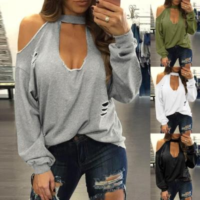 China Waterproof 2021 New Women Crewneck Sweatshirt Women Sweater S Hole Autumn High Street Women Strapless Tops ' for sale