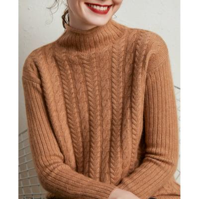 China Anti-wrinkle OEM/ODM Women's Casual Cashmere Sweaters Loose Pullover Winter Knitted Turtle Neck Wool Cashmere Female Sweater for sale