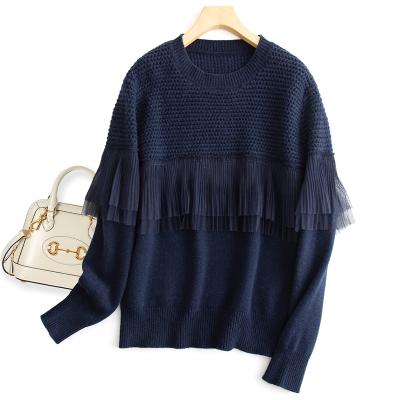 China Wholesale HUIMEI Anti-wrinkle Women's Crewneck Sweater Warm Ruffled Sensitive Soft Women's Sweater Woolen Sweater for sale