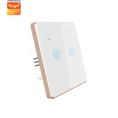 China Amazon Hot Selling Tuya Metal Frame 2 Band US/EU Standard Remote Smart Lamp Switch 86*86*35mm for sale