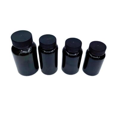 China Food Grade Black 150ml 200ml 250ml PET Round Plastic Bottles For Tablets Bottle Cap CRC Cap for sale