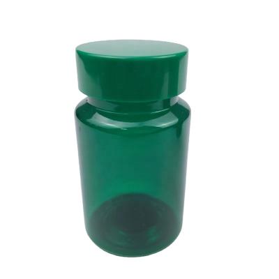 China Food Grade 100ml Plant Food Graduate Green PET Round Healthcare Plastic Bottle For Tablets Bottle With Screw Cap for sale