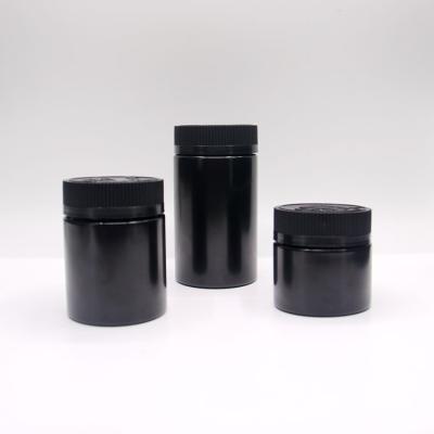 China Hot Sales Food Grade 75ml/120ml/225ml Black Cheap Essential Oil Candy Jar Powder Plastic Bottle for sale