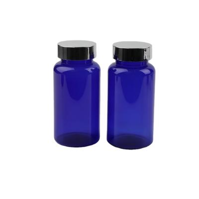 China Food Grade 150ml Blue PET Vitamin Capsule Plastic Pill Bottles for sale