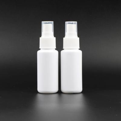 China Wholesale Round Shape White Plastic Medicine Personal Care 50ml HDPE Disinfectant Bottle With Spray Cap for sale