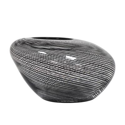 China Crystal Crafts Home Decor Modern Handmade Creative Black Stripe Glass Vases Europe Free Style for sale