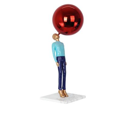 China Abstract Resin Home Decoration Sculpture Color Plating Minimalist Man With Balloon Statue Ornaments Handcraft for sale