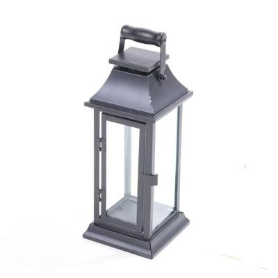 China Wholesale Portable Windproof Glass Outdoor Small Size Home Decor Candle Holder Wrought Iron Garden Floor Lantern Sconce Decoration for sale