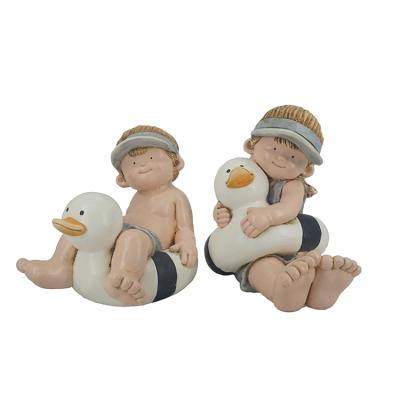 China Farm Magnesium Swimming Children Hand Painted Figurine For Garden Decoration Boy&Girl Statues for sale