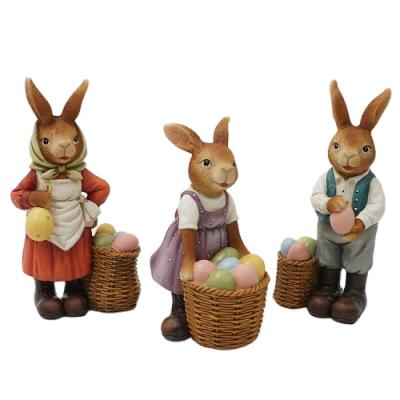 China Easter &Color Egg Baskets 3 Asst Global Best Selling Gift Easter Bunny Figurine Spring Resin Rabbit For Home Decor for sale