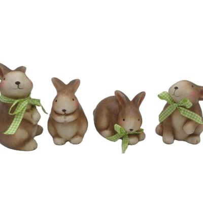 China Ceramic Adorable Europe Easter Bunny 4 Asst In Cartoon Style With Green And White Check Ribbon for sale