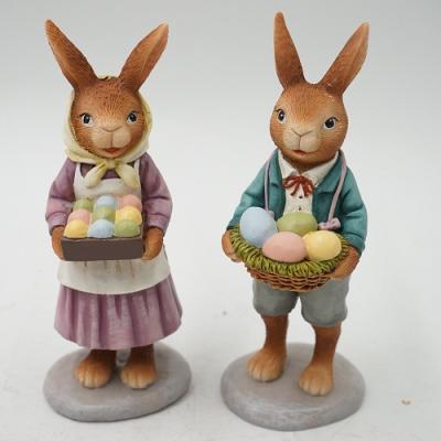 China Bunny Couple Rabbits Home Accessories Festival Resin Europe Fairy Tale Rural Rabbit Figurine Decor Ideal Gifts for sale