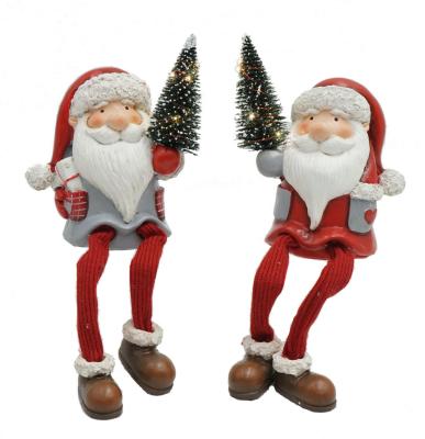 China Resin Santa Christmas Ornament New Design Feature with Bendable Legs Stand LED Santa Claus Shelf Sitters Christmas Mantel Tree Decorations for sale