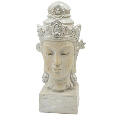 China Worldwide Home Decor Polyresin White Meditating Buddha Head With Silver Foiled Buddha Head Statue for sale