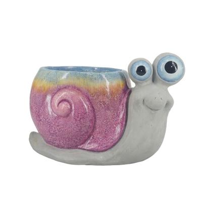 China Retro Cartoon Style Magnesia Snail Shape Flower Pot Figurine Planter Animal Garden Ornament for sale