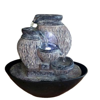 China Polyresin Tabletop Pots Traditional Material Indoor/Outdoor Mini Tiering Fountain with LED Lights Garden Fengshui Decoration for sale