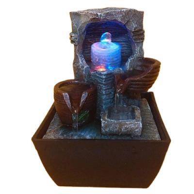 China Durable Handcraft Tiering Pots Fengshui Waterfall Home Decorative Indoor/Outdoor Tabletop Fountain with LED Lights for sale