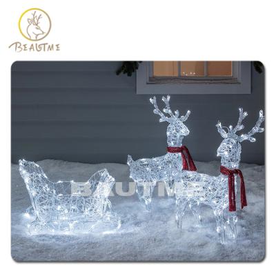 China Firmly On AC110V 220V 3D Sleigh Decoration Christmas Reindeer Pattern Lights With Sleigh For Outdoor Festival Decorative for sale