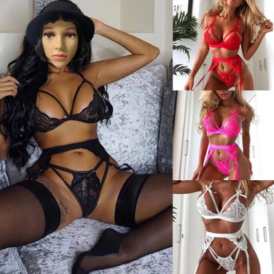 China Lace up lingerie 2021 wholesale womens girls underwear lingerie nightgown bra for big lace lingerie 3 pieces set loose for sale