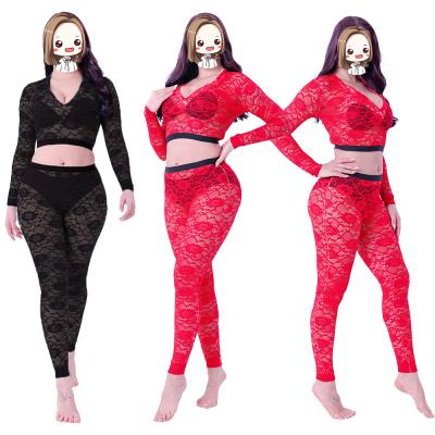 China 2021 Wholesale Autumn Lace Sweatsuit High Quality Jogger Outfit Women Breathable Sexy Pants Tracksuit Set Simple Women Fall 2 Pieces Lace Up Sets for sale