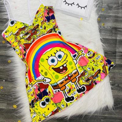 China Wholesale Breathable 2021 Summer Polyester Girls And Women Cartoon Powerpuff Girl Skirt Dress Knitted Sexy Sleepwear for sale