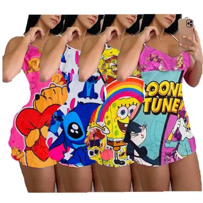 China Wholesale Breathable 2021 Summer Polyester Girls And Womens Sleepwear Knitted Sexy Cartoon Border Women's Knitted Sleepwear for sale