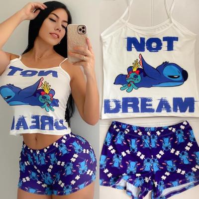 China Wholesale QUICK DRY Women's Loungewear Yoga Sportswear Designer Dress And Two Pieces Jogging Shorts Set For Disny Cartoon Women Sleepwear for sale