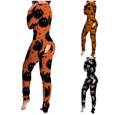 China Wholesale QUICK DRY Halloween Onesie With Button One Piece Ladies Overalls Women Sexy Jumpsuits Long Sleeves Plus Size Onesie Pajamas for sale