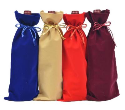 China Beverage Velvet Wine Bags With Drawstrings Fabric Soft Bag For A Gift Wedding Birthday Housewarming Party for sale