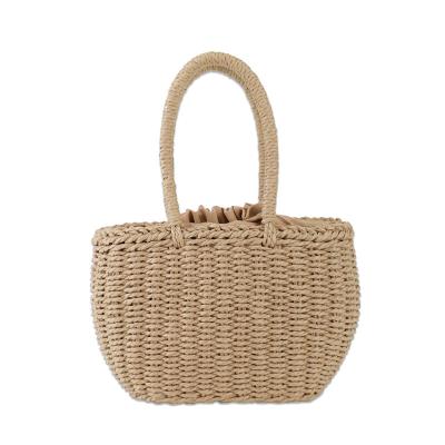 China Durable custom logo natural vellum paper straw travel beach tote handbag for women for sale