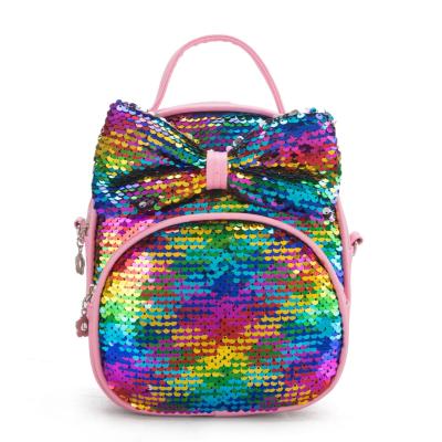 China 2021 new mini kids waterproof bow tie school backpack shiny sequin backpack bag for primary school bag for sale