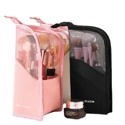 China High Quality Makeup Brush Bag Organizer Clear Mesh Bag Travel Zipper Makeup Wash Bag Cosmetic Set for sale